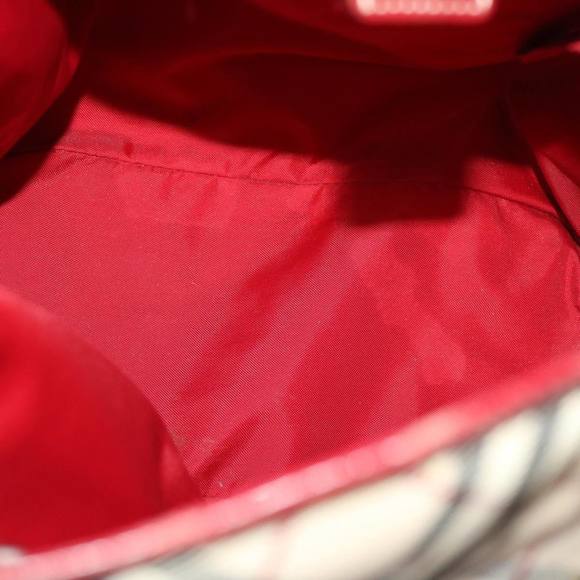 BURBERRY Nova Check Blue Label Tote Bag Nylon Beige Red Auth 49770 - Picture 11 of 16